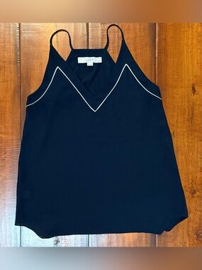 LOFT Black Camisole with White Piping V-Detail